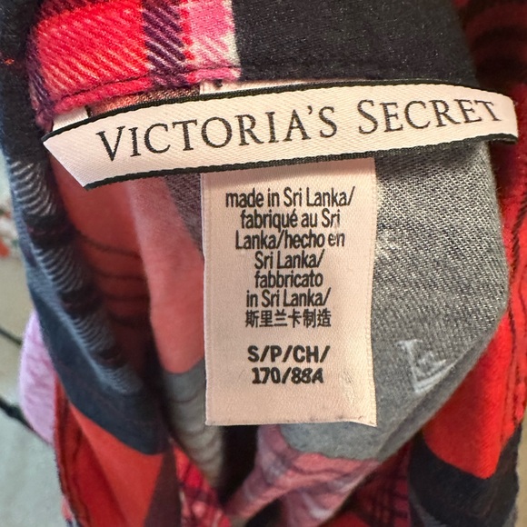 VICTORIA’S SECRET Red Patchwork Plaid Flannel Sleep Shirt Pajama Sz S #685 - Picture 6 of 8